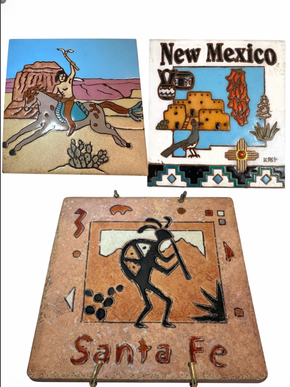Vintage Southwest Tile Set Kokopelli Santa Fe Horse New Mexico Wall Decor Trivet